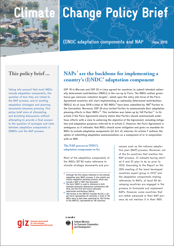 Climate Change Policy Brief (I) NDC Adaptation Components And NAP ...